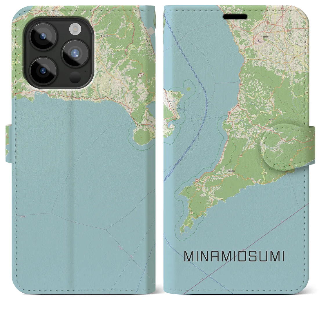 【南大隅】地図柄iPhoneケース（手帳両面タイプ・ナチュラル）iPhone 15 Pro Max 用
