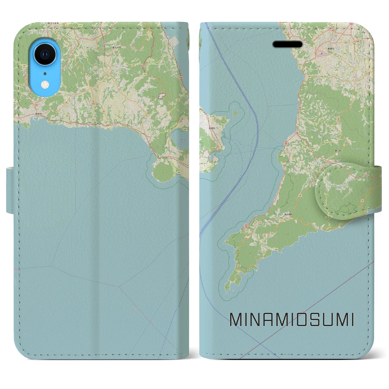 【南大隅】地図柄iPhoneケース（手帳両面タイプ・ナチュラル）iPhone XR 用