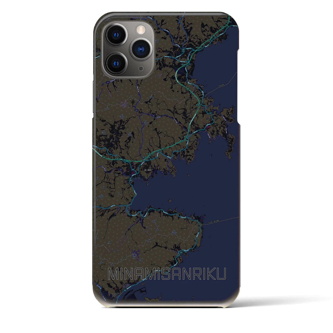 【南三陸】地図柄iPhoneケース（バックカバータイプ・ブラック）iPhone 11 Pro Max 用