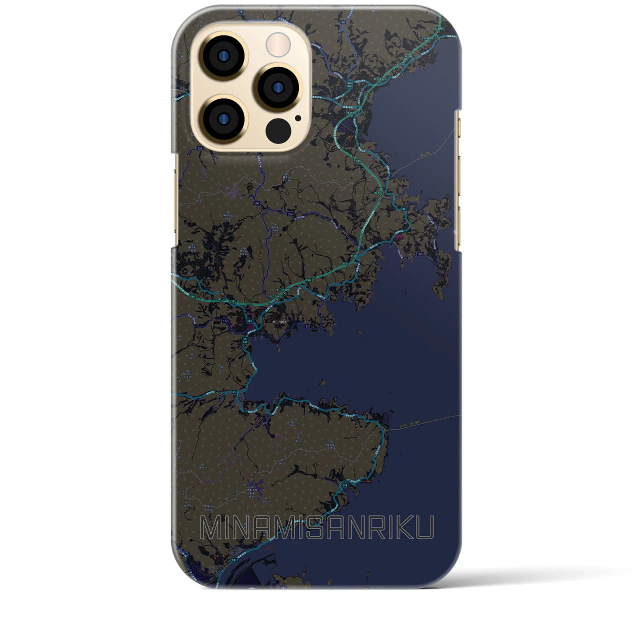 【南三陸】地図柄iPhoneケース（バックカバータイプ・ブラック）iPhone 12 Pro Max 用
