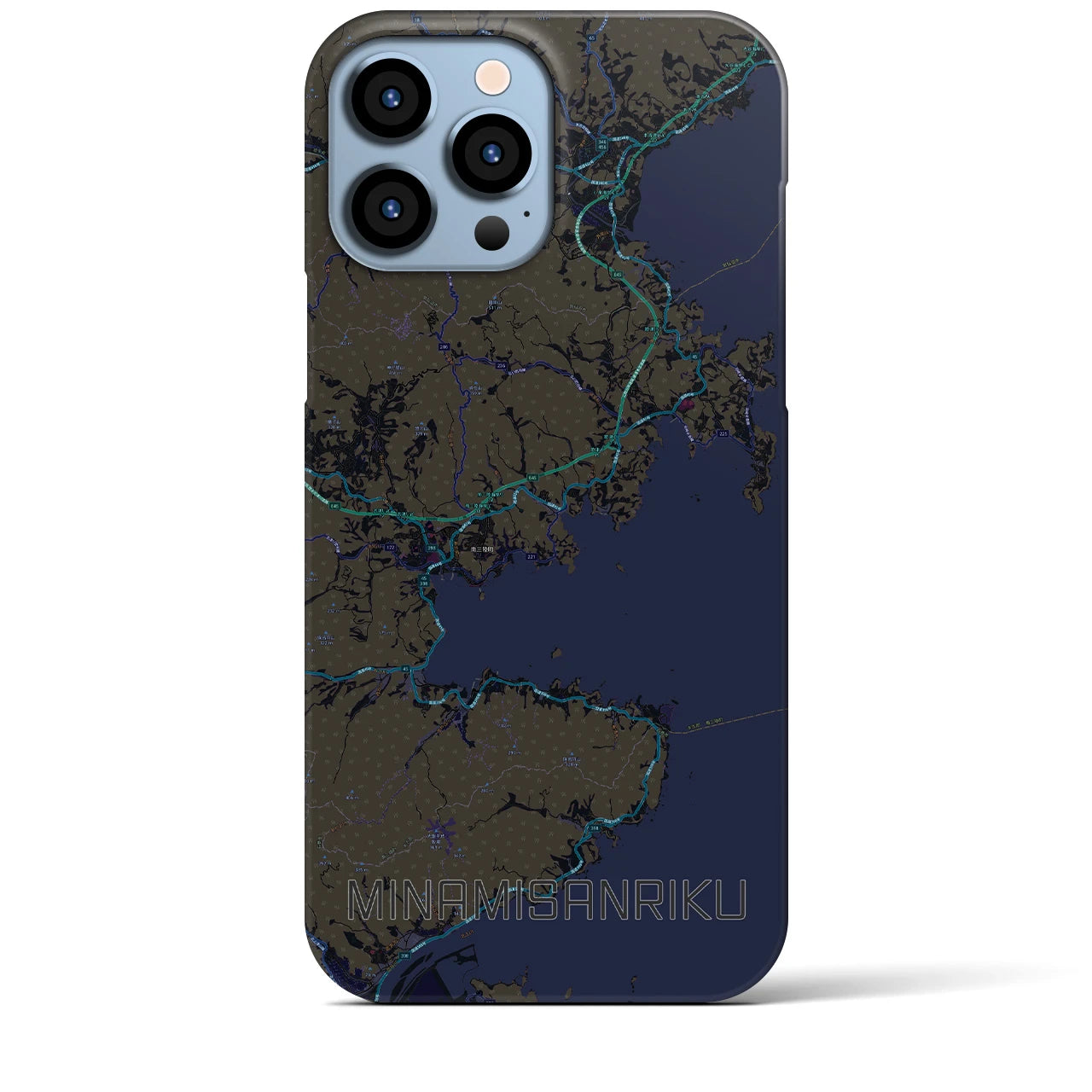 【南三陸】地図柄iPhoneケース（バックカバータイプ・ブラック）iPhone 13 Pro Max 用