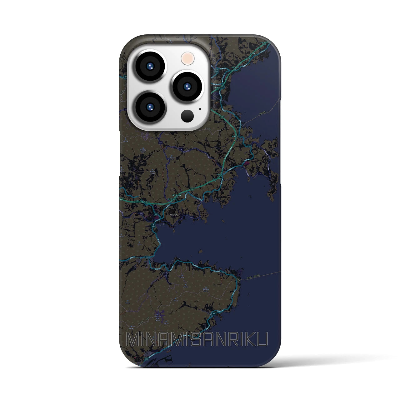 【南三陸】地図柄iPhoneケース（バックカバータイプ・ブラック）iPhone 13 Pro 用