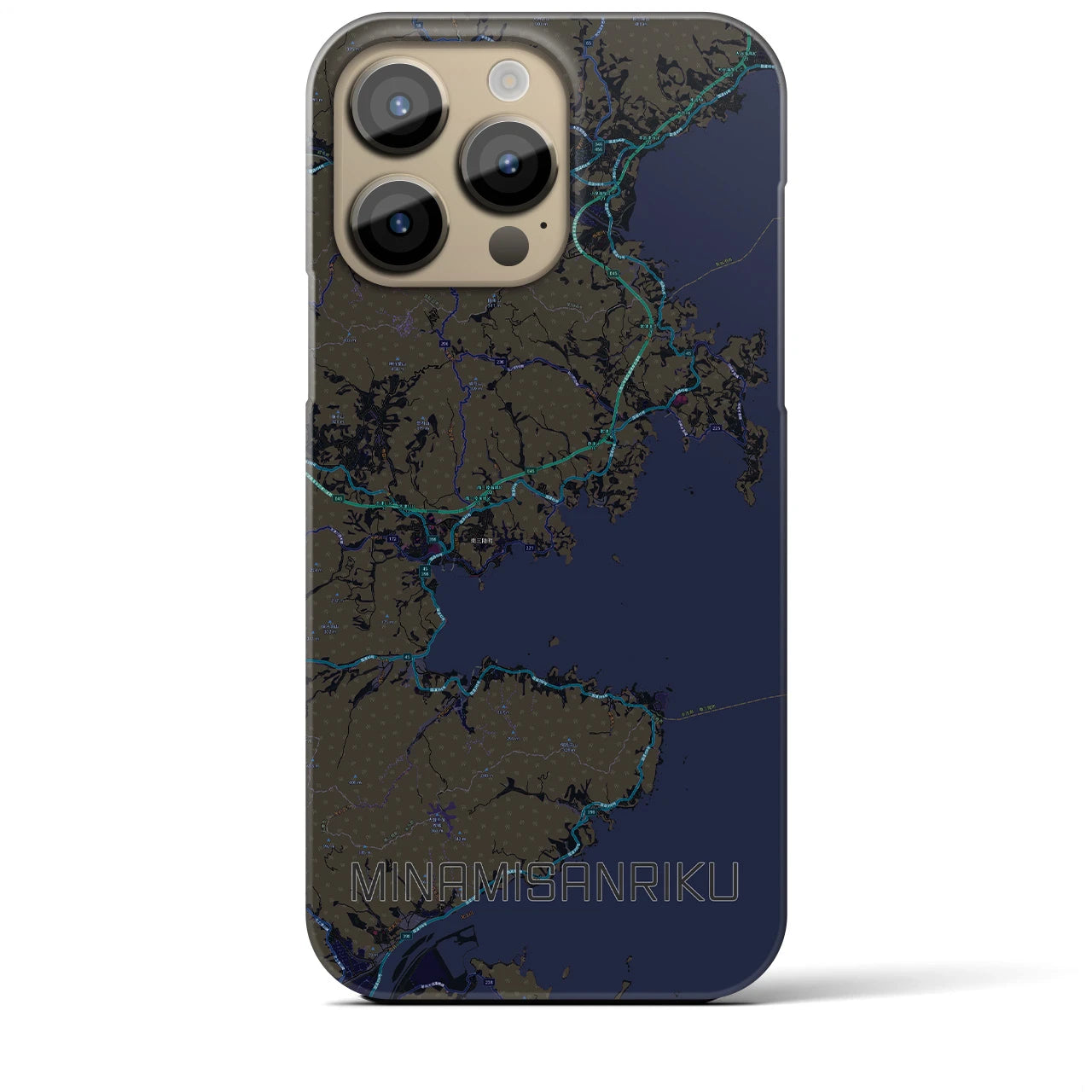 【南三陸】地図柄iPhoneケース（バックカバータイプ・ブラック）iPhone 14 Pro Max 用