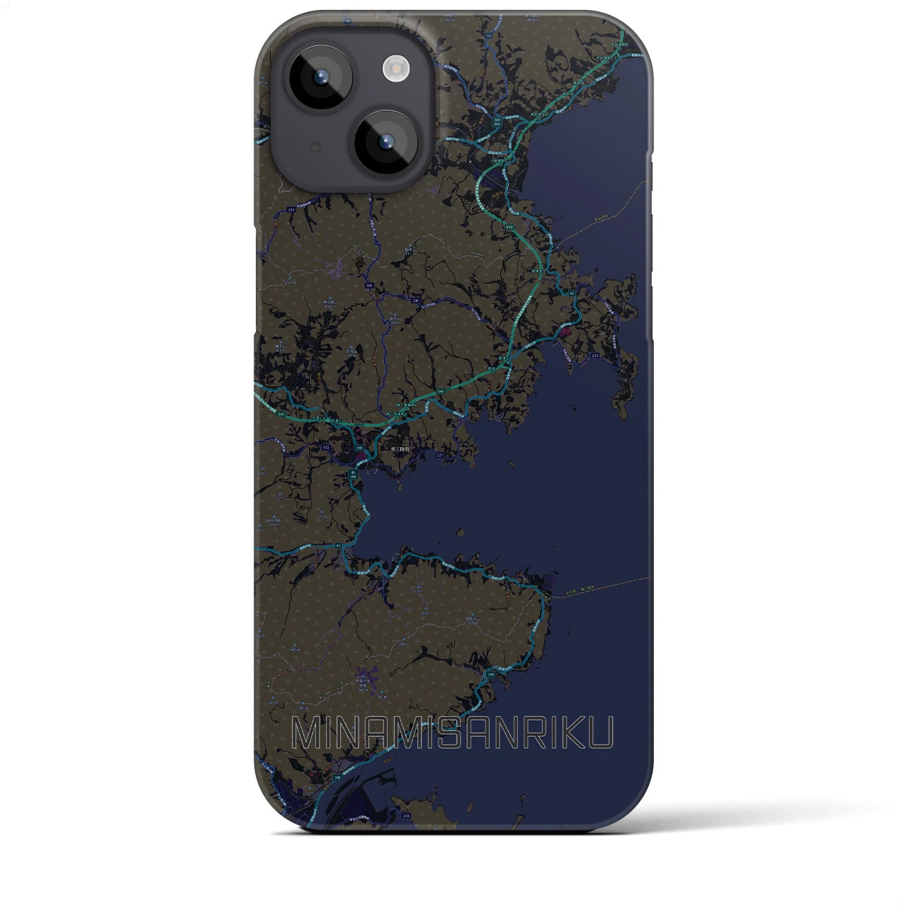 【南三陸】地図柄iPhoneケース（バックカバータイプ・ブラック）iPhone 14 Plus 用