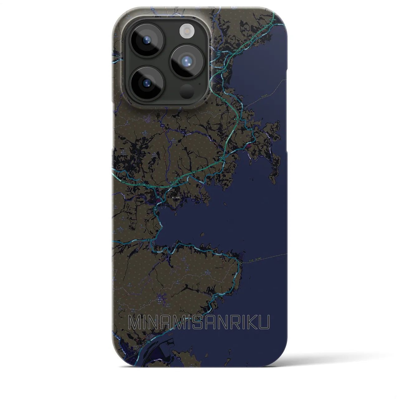 【南三陸】地図柄iPhoneケース（バックカバータイプ・ブラック）iPhone 15 Pro Max 用