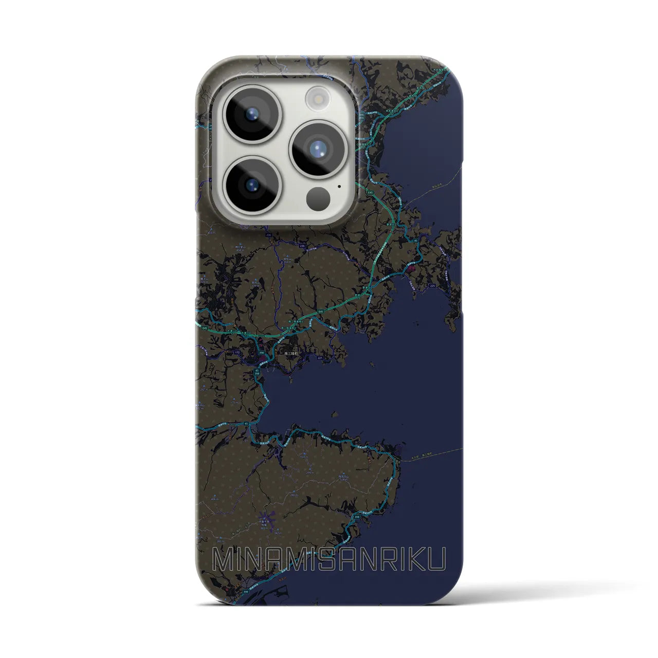【南三陸】地図柄iPhoneケース（バックカバータイプ・ブラック）iPhone 15 Pro 用