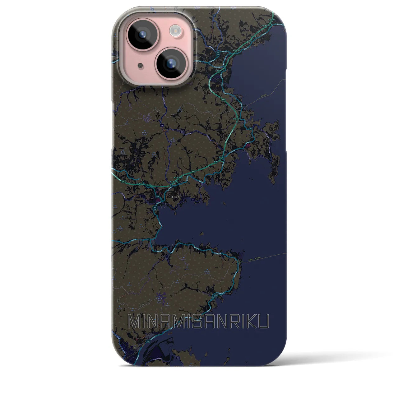 【南三陸】地図柄iPhoneケース（バックカバータイプ・ブラック）iPhone 15 Plus 用