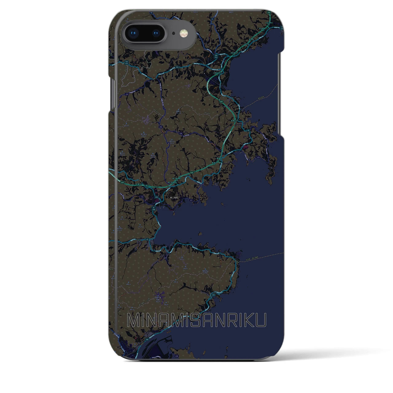 【南三陸】地図柄iPhoneケース（バックカバータイプ・ブラック）iPhone 8Plus /7Plus / 6sPlus / 6Plus 用