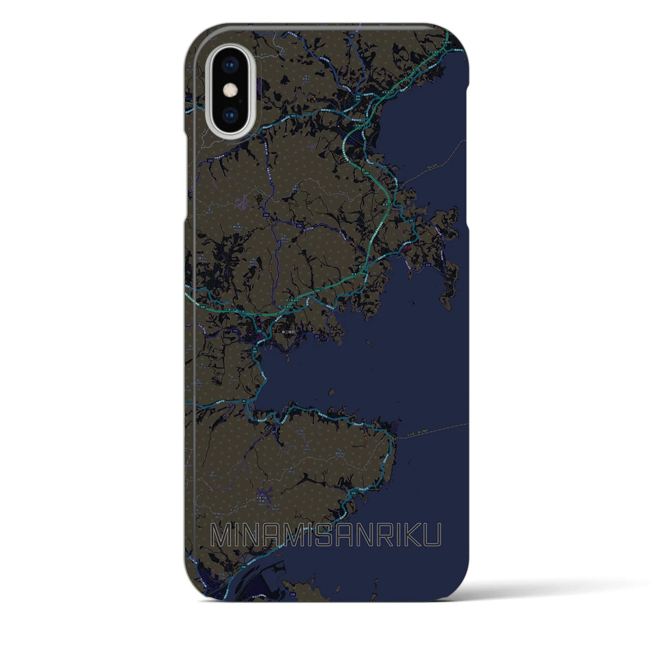 【南三陸】地図柄iPhoneケース（バックカバータイプ・ブラック）iPhone XS Max 用