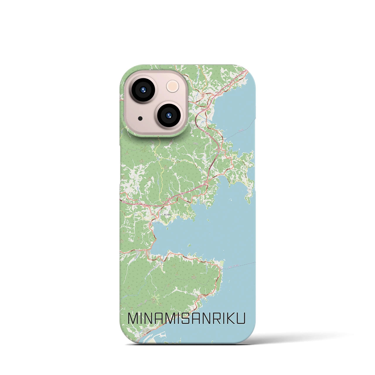 【南三陸】地図柄iPhoneケース（バックカバータイプ・ナチュラル）iPhone 13 mini 用