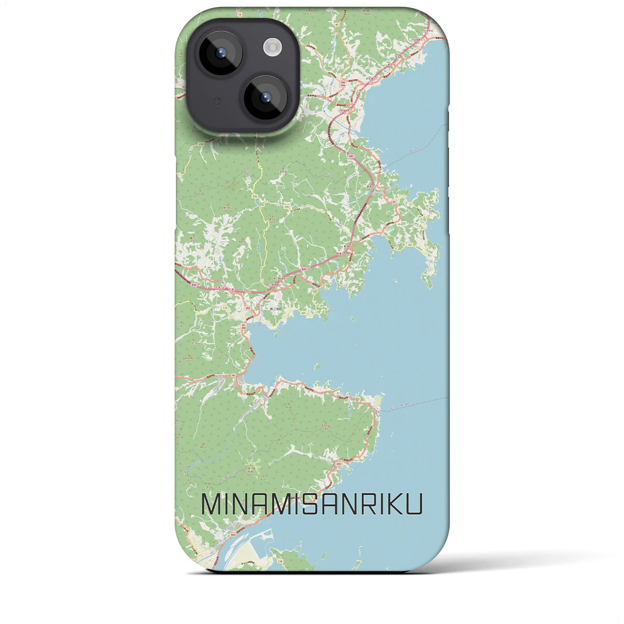 【南三陸】地図柄iPhoneケース（バックカバータイプ・ナチュラル）iPhone 14 Plus 用