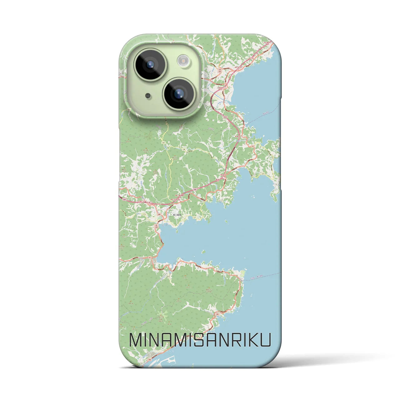 【南三陸】地図柄iPhoneケース（バックカバータイプ・ナチュラル）iPhone 15 用