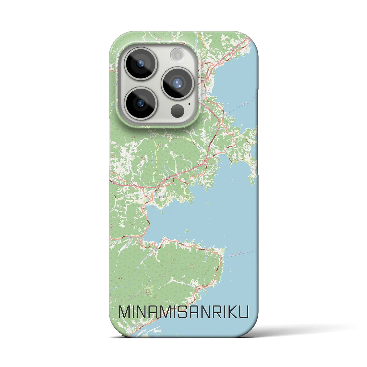 【南三陸】地図柄iPhoneケース（バックカバータイプ・ナチュラル）iPhone 15 Pro 用