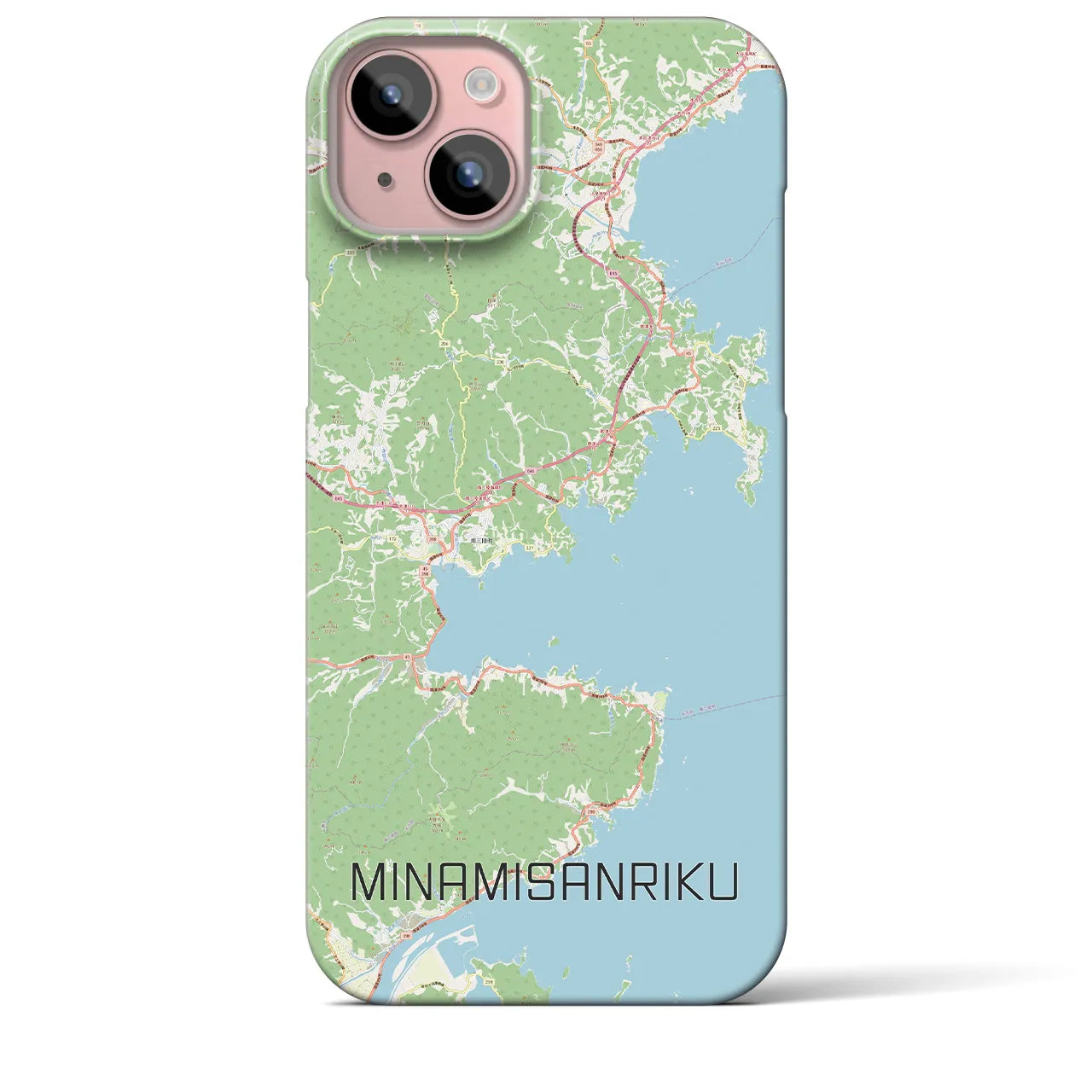 【南三陸】地図柄iPhoneケース（バックカバータイプ・ナチュラル）iPhone 15 Plus 用