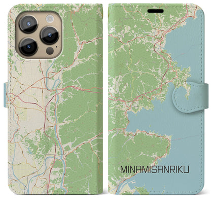 【南三陸（宮城県）】地図柄iPhoneケース（手帳タイプ）ナチュラル・iPhone 14 Pro Max 用