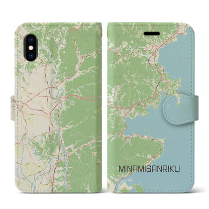 【南三陸（宮城県）】地図柄iPhoneケース（手帳タイプ）ナチュラル・iPhone XS / X 用