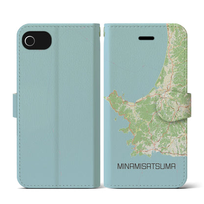 【南さつま（鹿児島県）】地図柄iPhoneケース（手帳タイプ）ナチュラル・iPhone SE（第3 / 第2世代） / 8 / 7 / 6s / 6 用