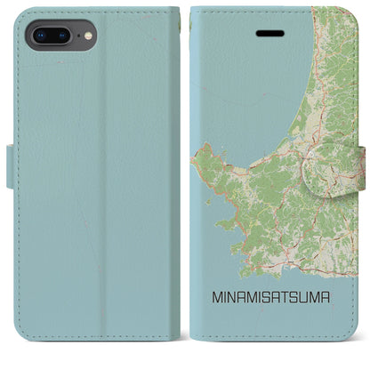 【南さつま（鹿児島県）】地図柄iPhoneケース（手帳タイプ）ナチュラル・iPhone 8Plus /7Plus / 6sPlus / 6Plus 用