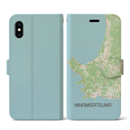 【南さつま（鹿児島県）】地図柄iPhoneケース（手帳タイプ）ナチュラル・iPhone XS / X 用