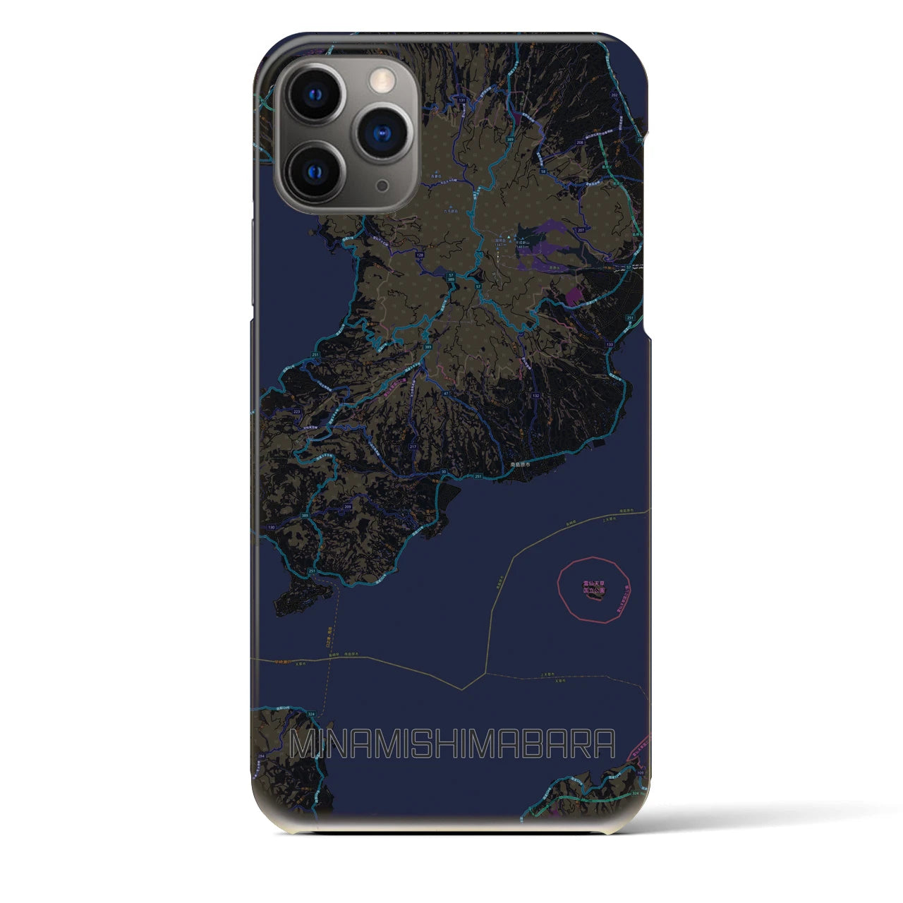 【南島原】地図柄iPhoneケース（バックカバータイプ・ブラック）iPhone 11 Pro Max 用