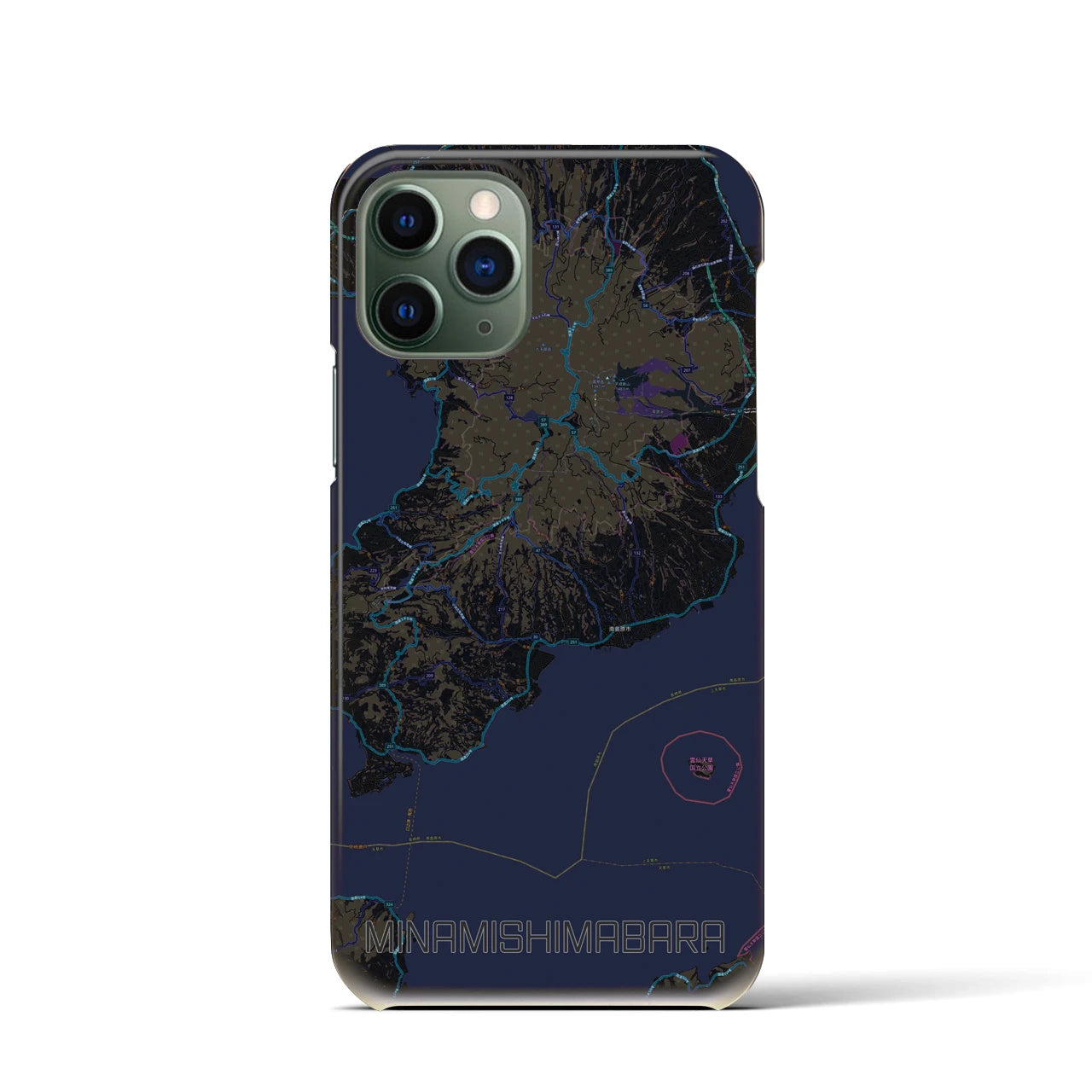 【南島原】地図柄iPhoneケース（バックカバータイプ・ブラック）iPhone 11 Pro 用