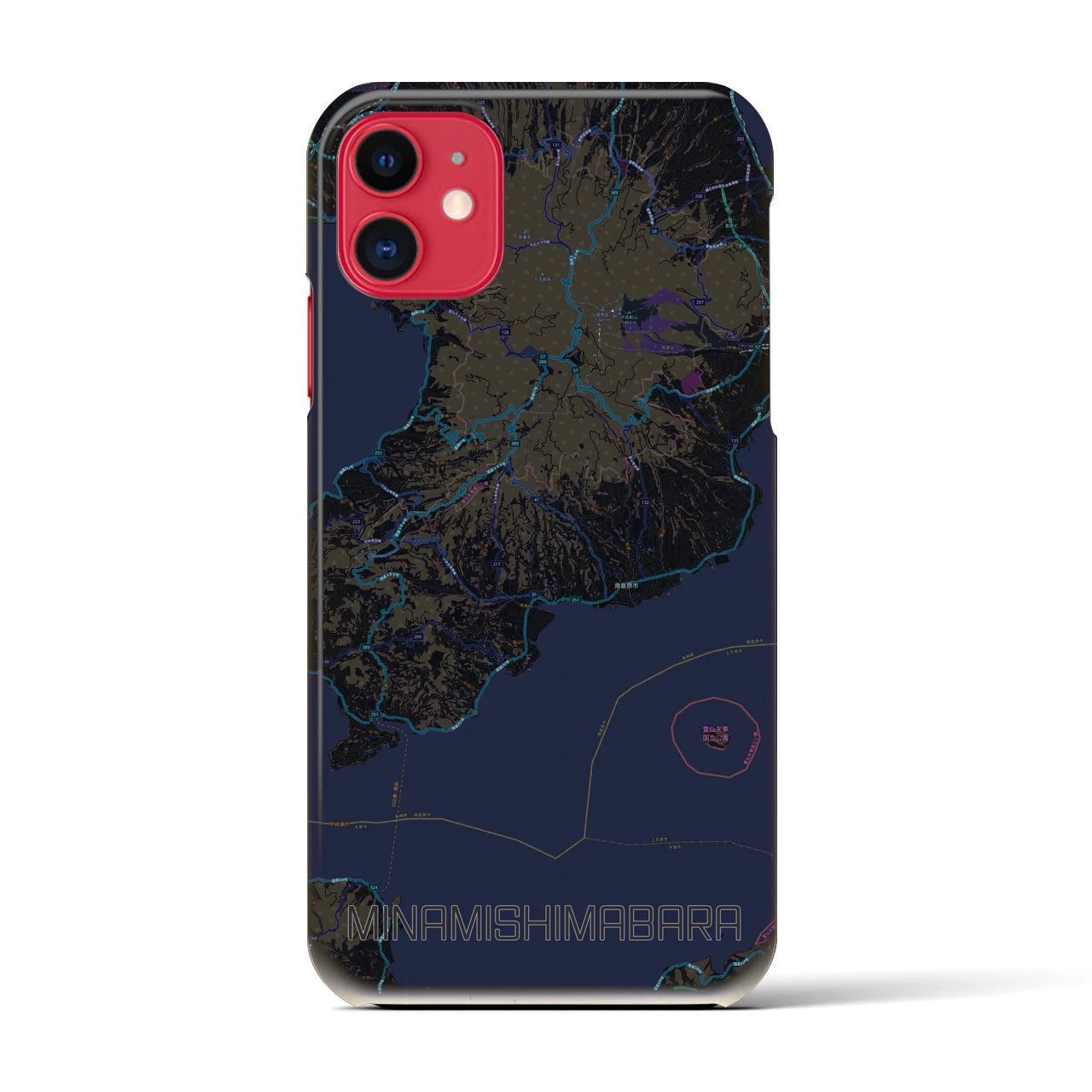 【南島原】地図柄iPhoneケース（バックカバータイプ・ブラック）iPhone 11 用