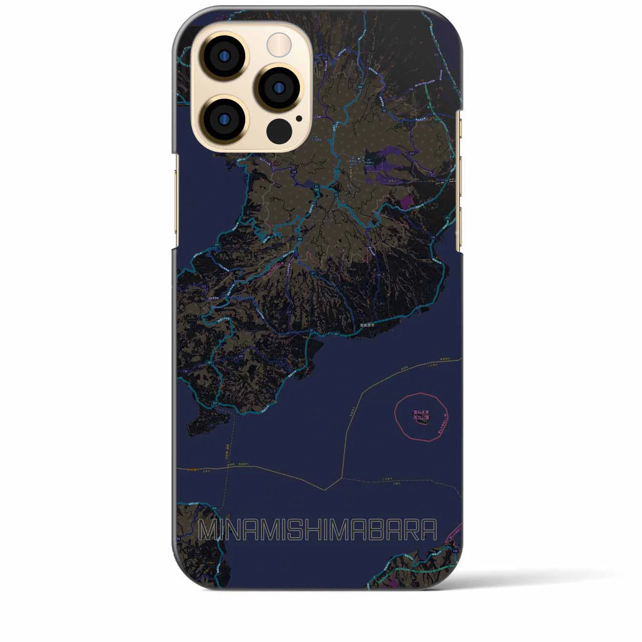 【南島原】地図柄iPhoneケース（バックカバータイプ・ブラック）iPhone 12 Pro Max 用
