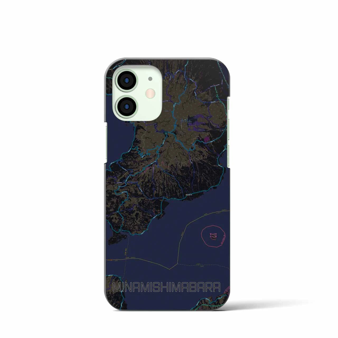 【南島原】地図柄iPhoneケース（バックカバータイプ・ブラック）iPhone 12 mini 用