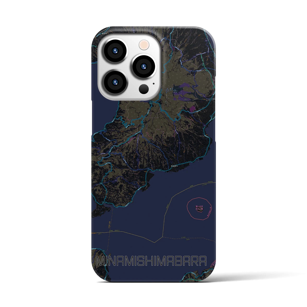 【南島原】地図柄iPhoneケース（バックカバータイプ・ブラック）iPhone 13 Pro 用
