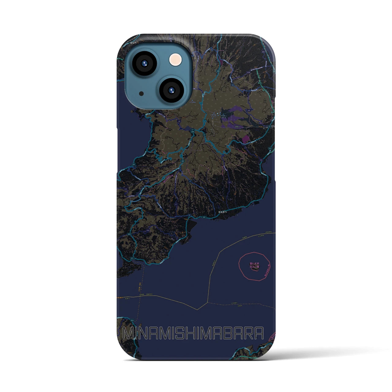 【南島原】地図柄iPhoneケース（バックカバータイプ・ブラック）iPhone 13 用