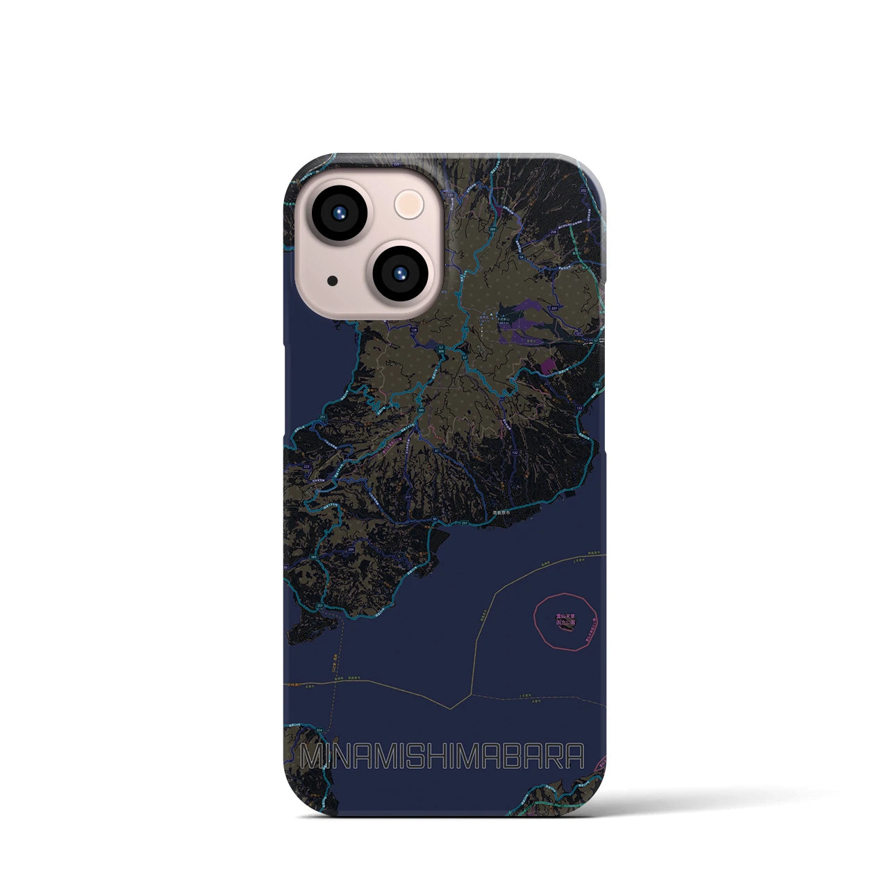 【南島原】地図柄iPhoneケース（バックカバータイプ・ブラック）iPhone 13 mini 用