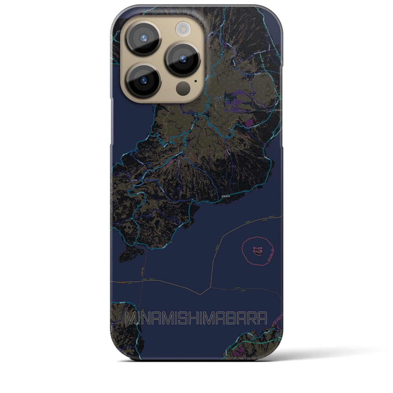 【南島原】地図柄iPhoneケース（バックカバータイプ・ブラック）iPhone 14 Pro Max 用