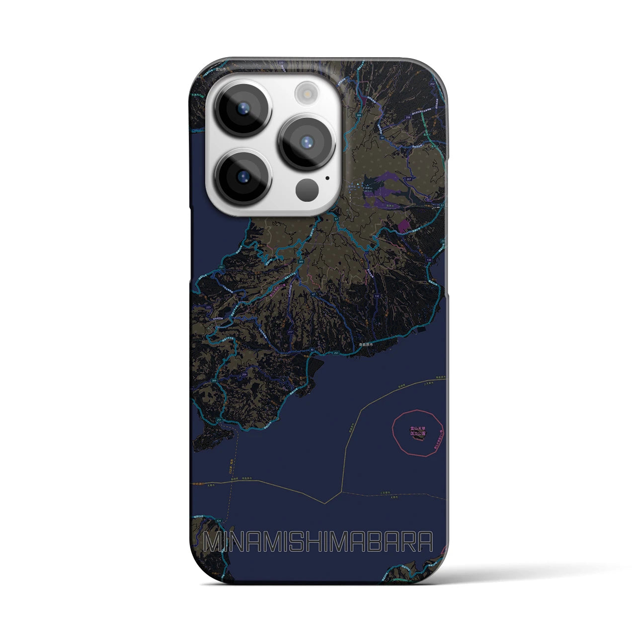 【南島原】地図柄iPhoneケース（バックカバータイプ・ブラック）iPhone 14 Pro 用