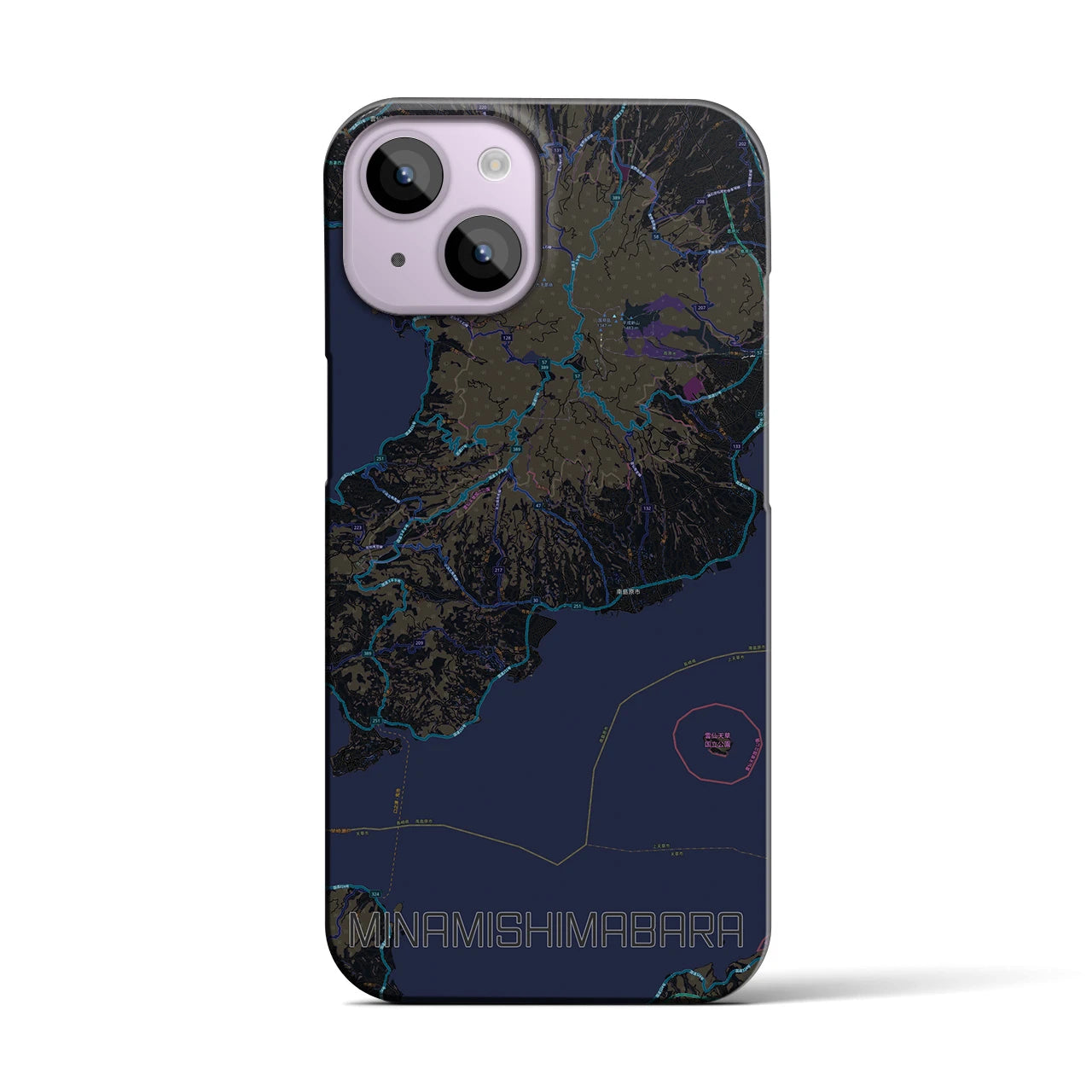 【南島原】地図柄iPhoneケース（バックカバータイプ・ブラック）iPhone 14 用