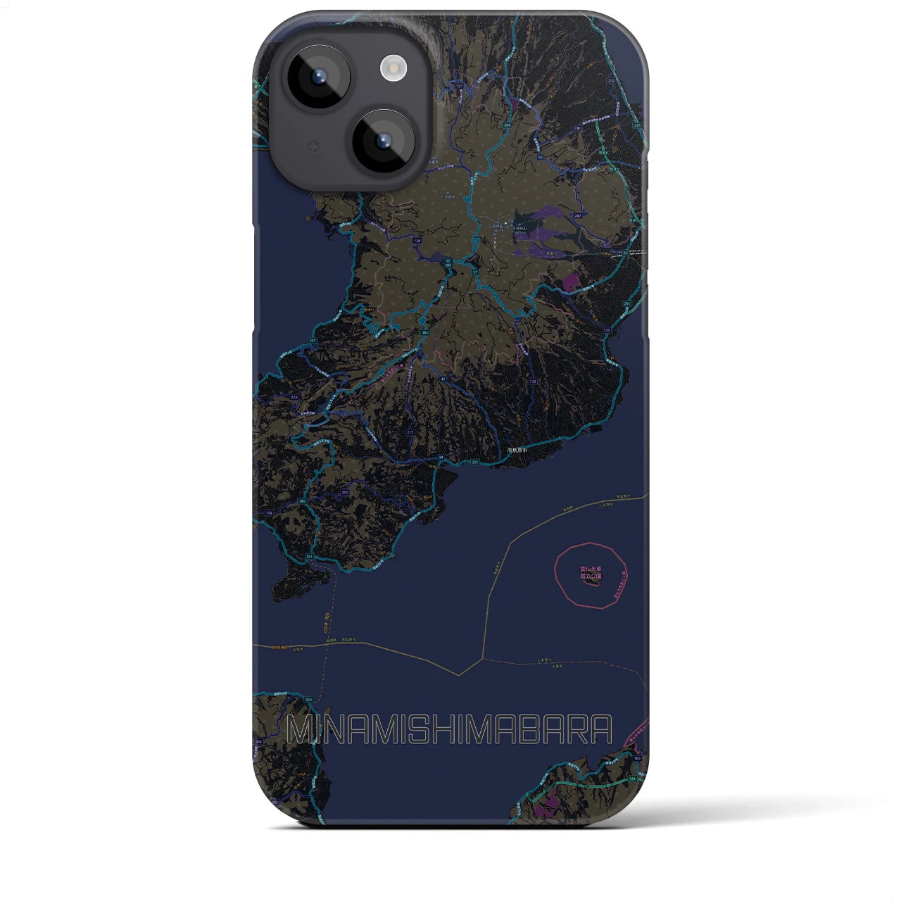 【南島原】地図柄iPhoneケース（バックカバータイプ・ブラック）iPhone 14 Plus 用