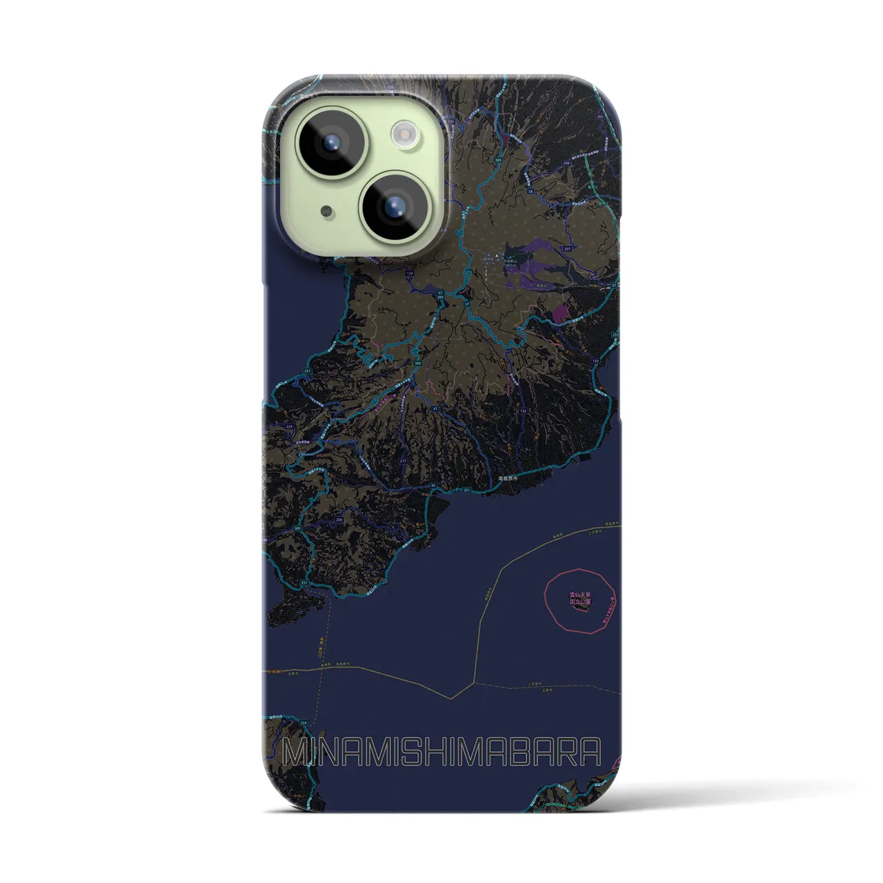 【南島原】地図柄iPhoneケース（バックカバータイプ・ブラック）iPhone 15 用