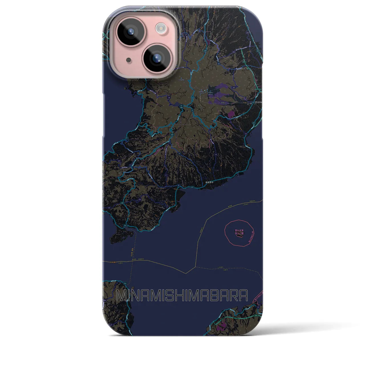 【南島原】地図柄iPhoneケース（バックカバータイプ・ブラック）iPhone 15 Plus 用