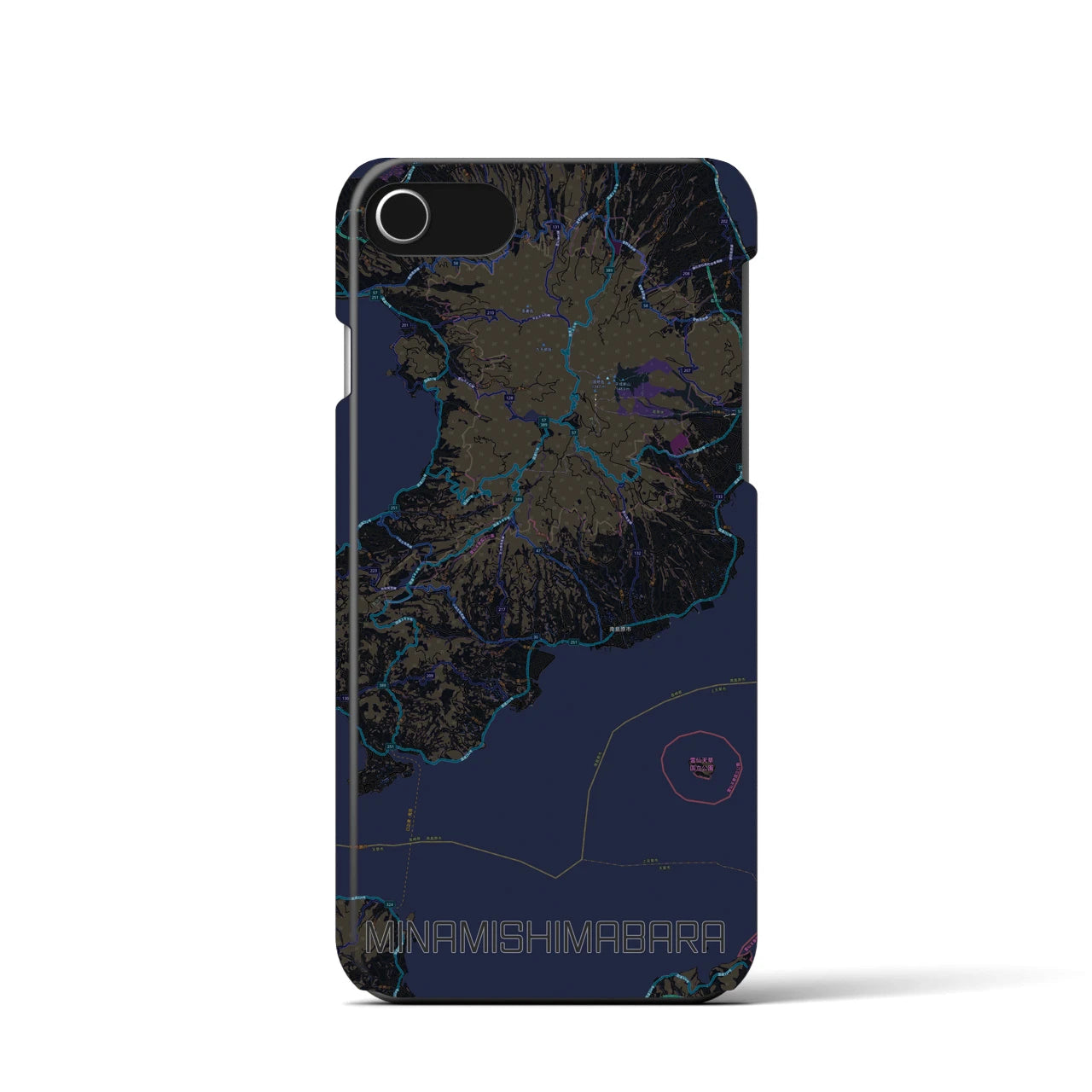 【南島原】地図柄iPhoneケース（バックカバータイプ・ブラック）iPhone SE（第3 / 第2世代） / 8 / 7 / 6s / 6 用