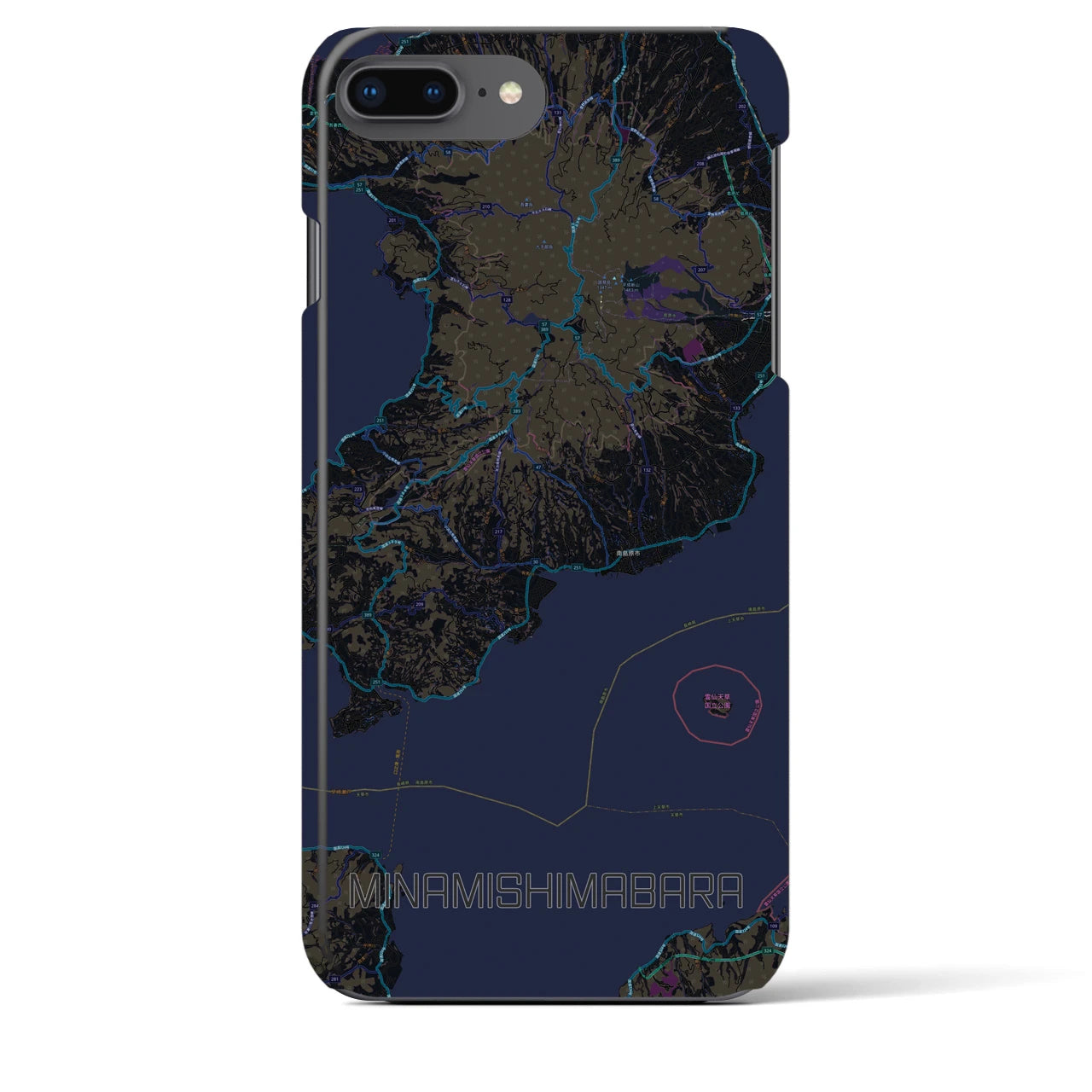 【南島原】地図柄iPhoneケース（バックカバータイプ・ブラック）iPhone 8Plus /7Plus / 6sPlus / 6Plus 用