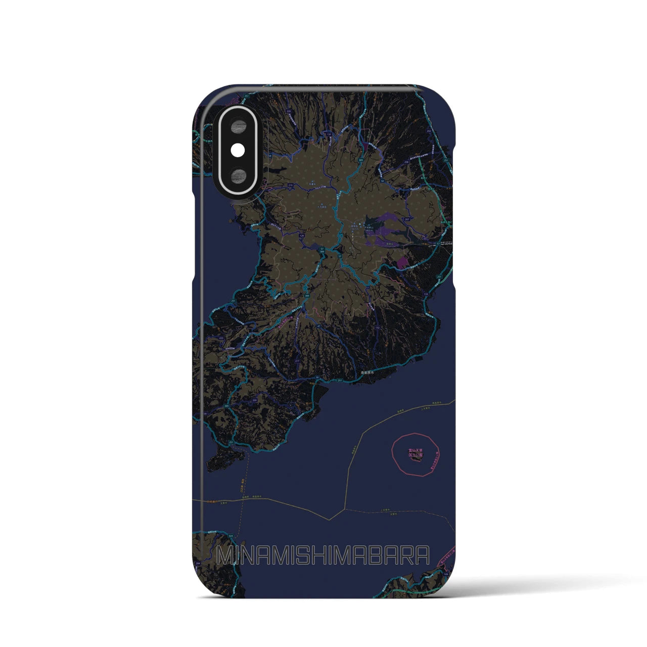 【南島原】地図柄iPhoneケース（バックカバータイプ・ブラック）iPhone XS / X 用