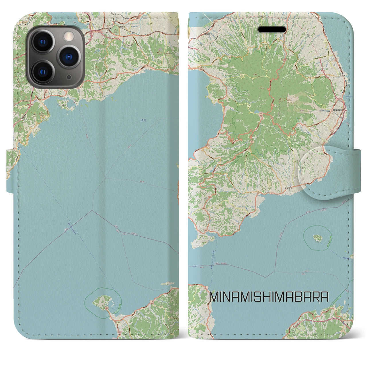 【南島原】地図柄iPhoneケース（手帳両面タイプ・ナチュラル）iPhone 11 Pro Max 用