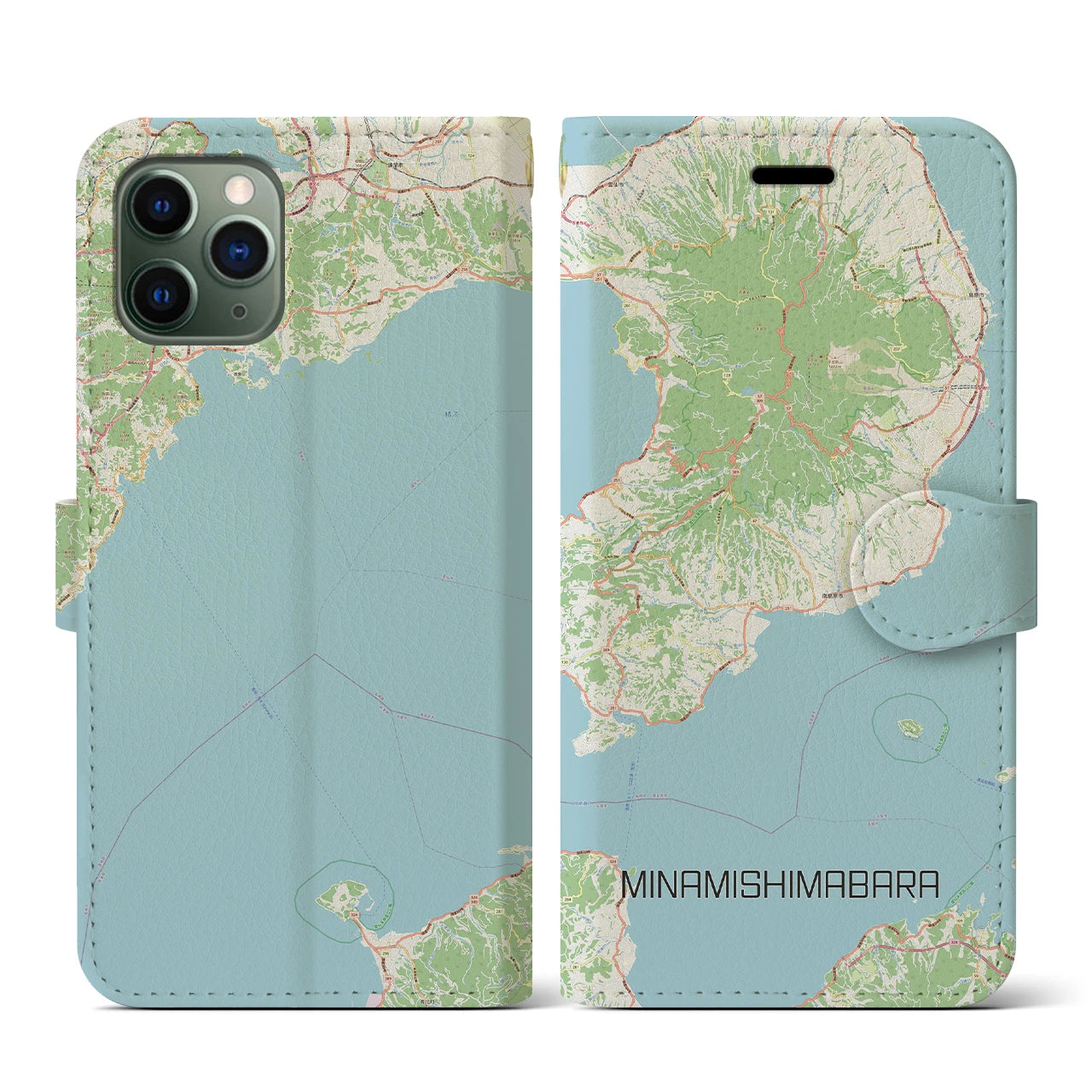【南島原】地図柄iPhoneケース（手帳両面タイプ・ナチュラル）iPhone 11 Pro 用