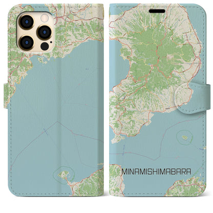 【南島原（長崎県）】地図柄iPhoneケース（手帳タイプ）ナチュラル・iPhone 12 Pro Max 用