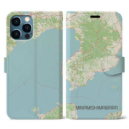 【南島原（長崎県）】地図柄iPhoneケース（手帳タイプ）ナチュラル・iPhone 12 / 12 Pro 用
