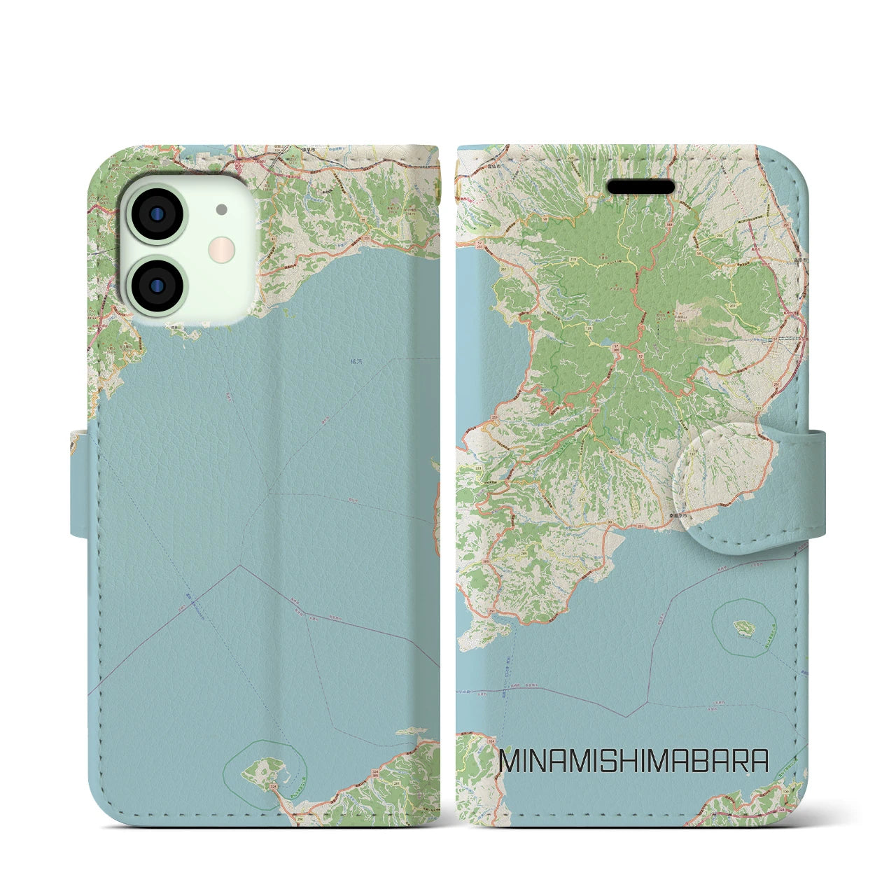 【南島原】地図柄iPhoneケース（手帳両面タイプ・ナチュラル）iPhone 12 mini 用