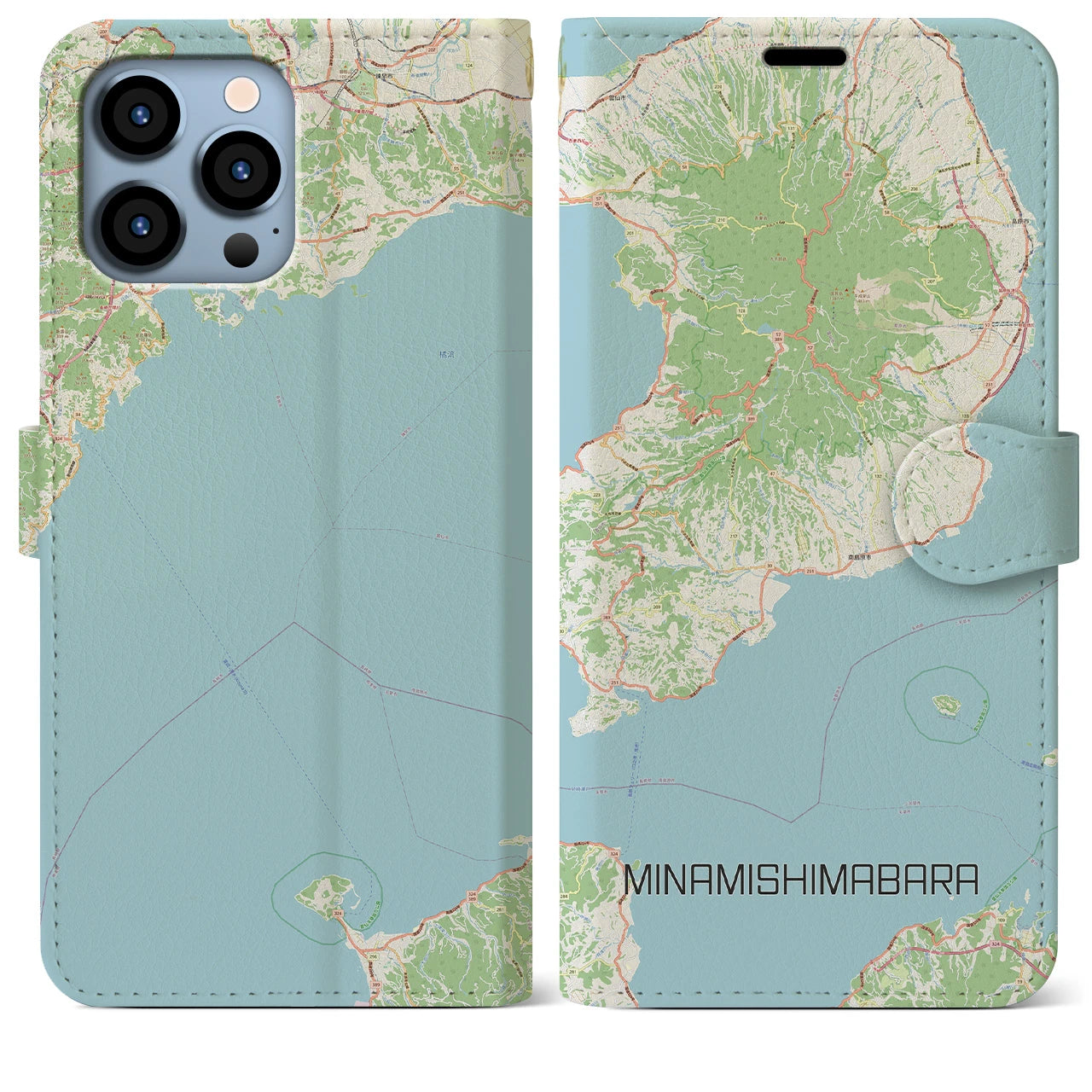 【南島原】地図柄iPhoneケース（手帳両面タイプ・ナチュラル）iPhone 13 Pro Max 用