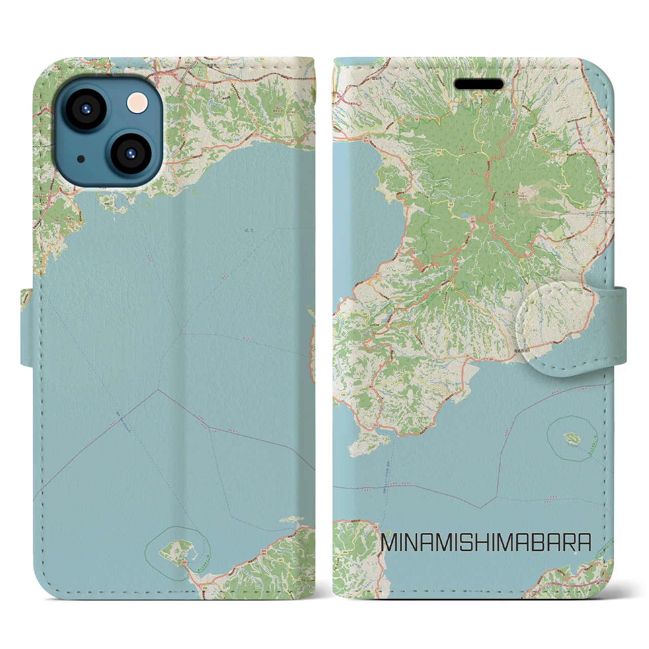 【南島原】地図柄iPhoneケース（手帳両面タイプ・ナチュラル）iPhone 13 用