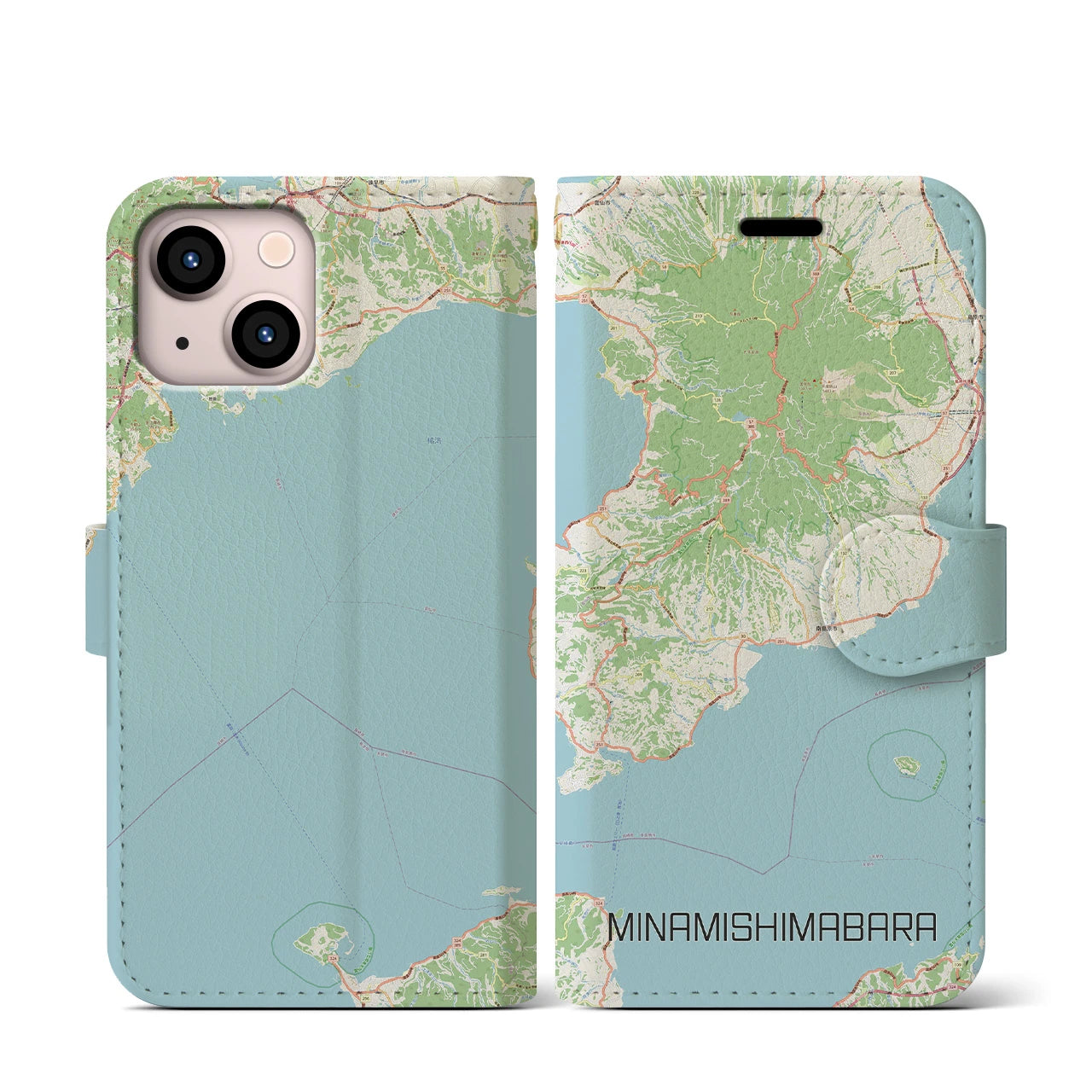 【南島原】地図柄iPhoneケース（手帳両面タイプ・ナチュラル）iPhone 13 mini 用