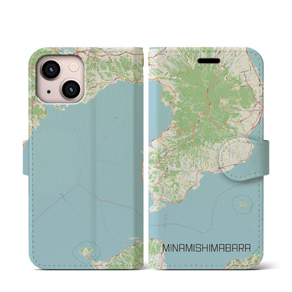 【南島原（長崎県）】地図柄iPhoneケース（手帳タイプ）ナチュラル・iPhone 13 mini 用
