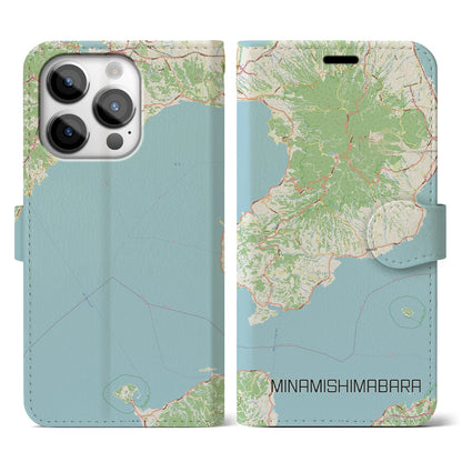 【南島原（長崎県）】地図柄iPhoneケース（手帳タイプ）ナチュラル・iPhone 14 Pro 用